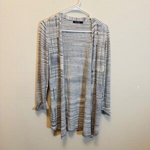 NIC+ZOE Striped Open Front Cardigan Sweater Knit Distressed Details‎ Womens S